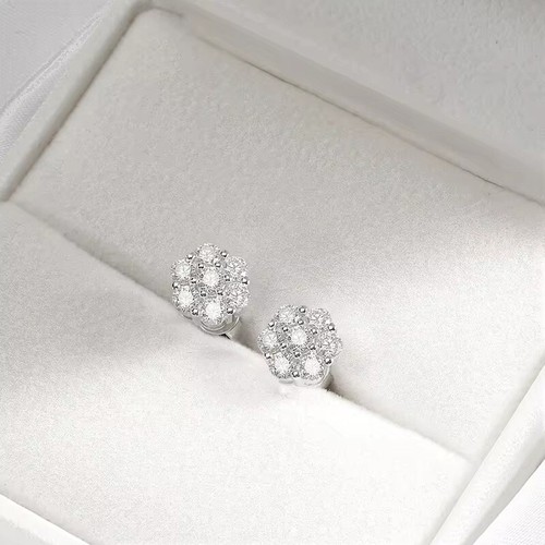 D VVS1 Moissanite Flower Stud Earrings Gift For Mum 18k White Gold Plated W/GRA - Picture 12 of 18