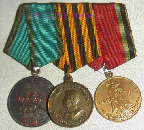 DEC7287 - 3 USSR MEDALS - WW2 MEDAL FOR COURAGE - Picture 1 of 4