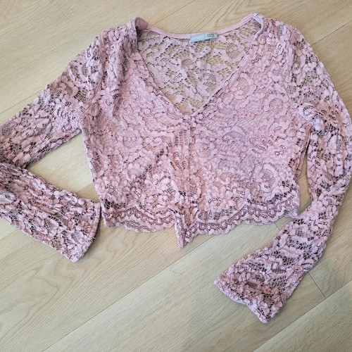 ZARA Lace Pink Cropped Long sleeve Top Women's Size Medium | eBay