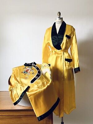 Chinese souvenir pajama robe /& slipper set 1940s 1950s
