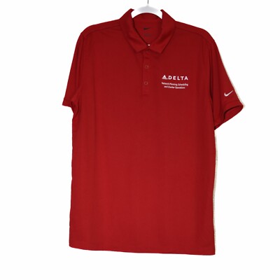 Nike Dri-Fit Mens Red Polo Shirt Golf Delta Logo Collared Short Sleeves Sz Large