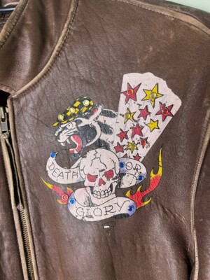 Ed Hardy Vintage Leather Death Before Dishonor Biker Jacket Size S