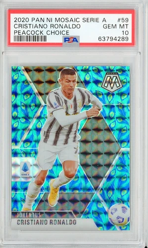 2020-21 Panini Mosaic Serie A Choice PEACOCK Prizm CRISTIANO RONALDO #59 PSA 10