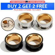 Pair 316 Stainless Steel Double Color Ear Plugs Tunnels Gauges Piercings 2g-3/4"