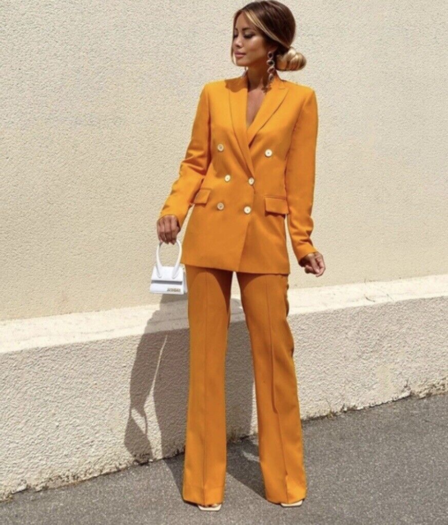 Zara Women Button Blazer And Pants Co-ord Set Orange 2697/701, 2803/701