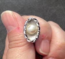 Vintage JML Sterling Silver & Pearl Tie Tack Signed Deco-Style Scrolled Setting