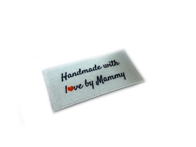 Handmade with love by Mammy Etiketten Etiketten - weißes Band einnähen - 25x40mm flach