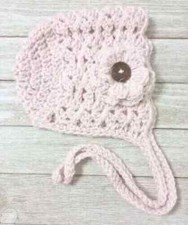 crochet handmade baby flower hat bonnet newborn 0/3 pink cuddle new