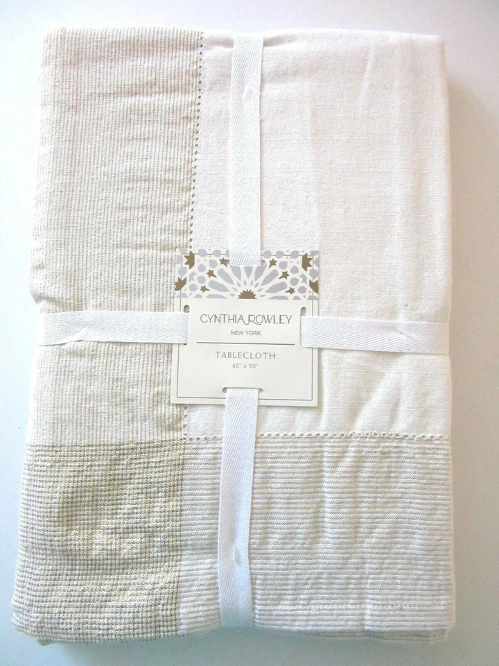 BEIGE METALLIC GOLD COTTON 60" x 90" TABLECLOTH and NAPKINS Cynthia Rowley NEW  - Image 3 of 4