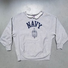 Vtg USN US NAVY Reverse Weave Sweatshirt Hoodie Gray Athletic Sz L Cut Off Hood