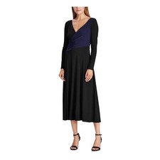 NEW LAUREN RALPH LAUREN BLACK BLUE COLOR BLOCK FLARE MIDI DRESS SIZE 14 $165