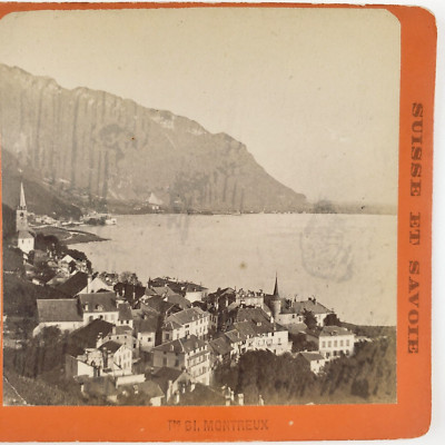 Montreux Switzerland Lake Geneva Stereoview c1870 Swiss Alps Mountain Town E996