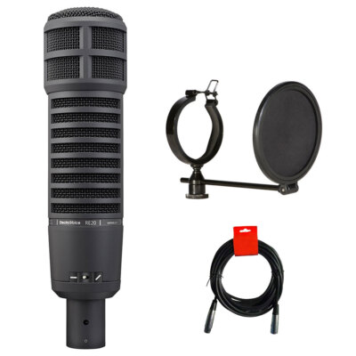 Electro-Voice RE20 Announcer Mic (Black) with Pop Filter and XLR