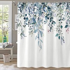kampdream Teal Plant Shower Curtain, Watercolor 72"W x 72"L Pack of 1 Blue