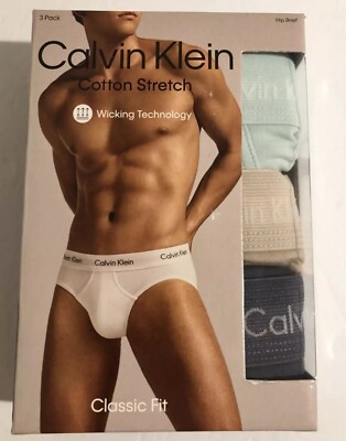 Calvin Klein Underwear Men Cotton Stretch 3Pk XL Hip Brief Beige Gray NB2613952