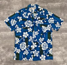 vintage ROYAL HAWAIIAN SHIRT LOOP COLLAR METAL BUTTON FLORAL POCKET AOP BLUE