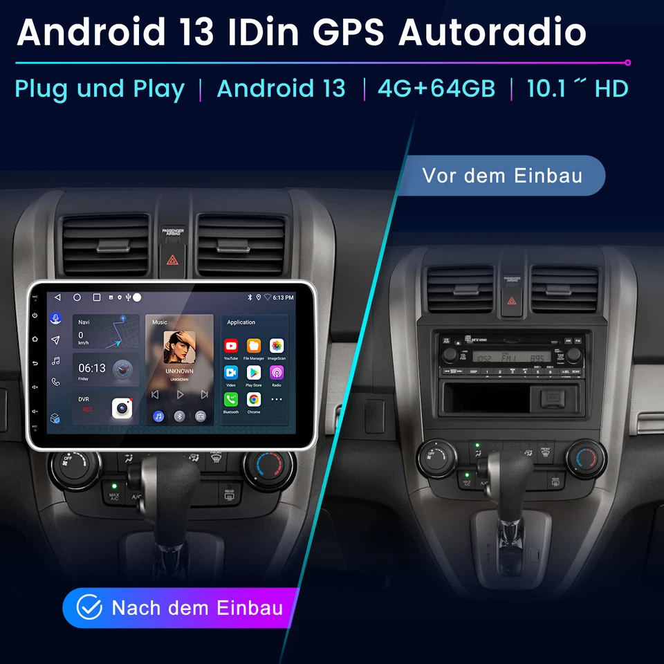 Autoradio 1 DIN 64GB Android 14 Carplay 360° Drehbar Bildschirm WIFI GPS Navi BT - Bild 2 von 4