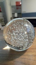 Hand Blown Controlled Bubbles Clear Glass Paper Weight Round Shape