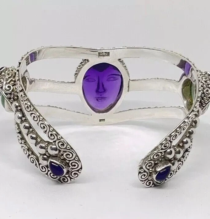 Brazalete abierto Sajen Estate de plata de ley 925 amatista y aventurina Foto 4 de 4