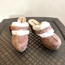 MAKALU California women's Dalion slip on clogs faux fur brown size 7.5