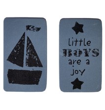 Zestaw 2 znaczków gumowych żaglówka i mali CHŁOPCY are a joy blok piankowy montowany NOWY