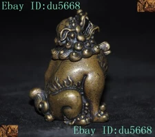 Fine China Bronze temple animal lion Foo dog beast statue Incense burner Censer
