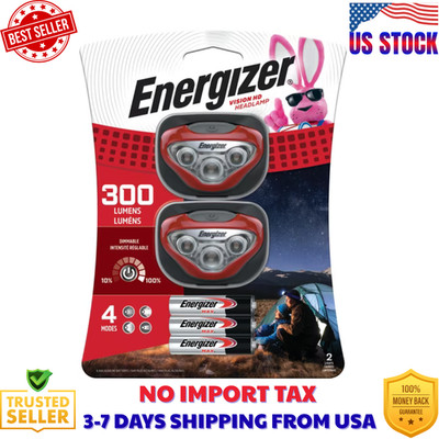 Energizer Vision HD 300 Lumen LED Headlamps, Batteries Included (2 Pack)