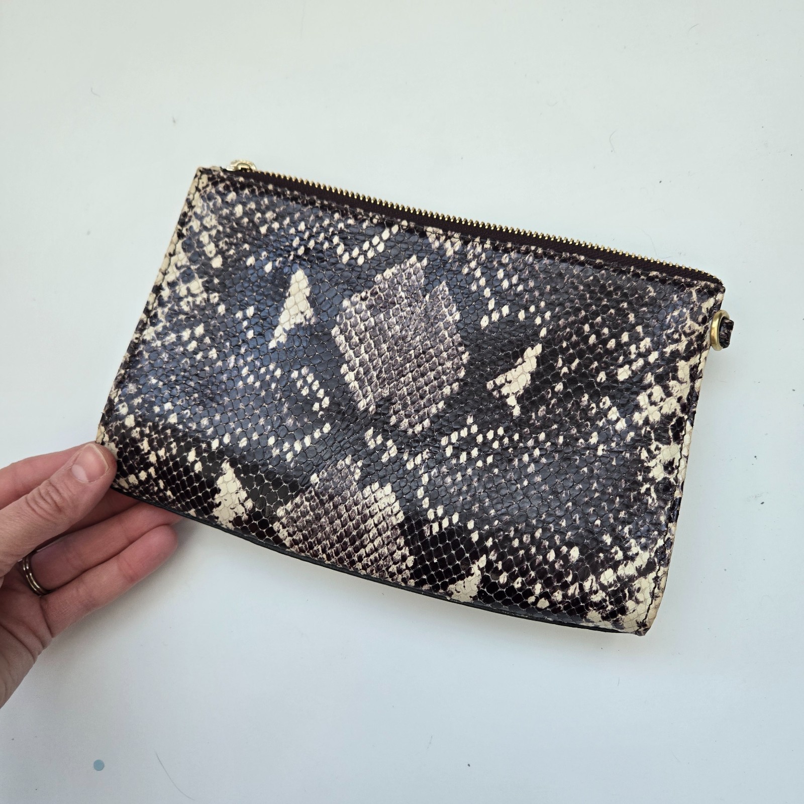 Brahmin Brown Beige Python Snakeskin Wristlet Clu… - image 4