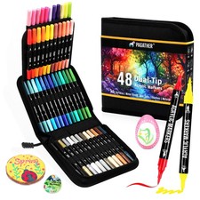48 Colors Acrylic Paint Markers, Dual Tip with Fine Tip and Brush Tip Pens fo...