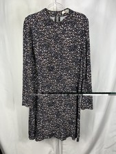 Loft Navy Floral Long Sleeve Dress Knee Length, Size  14