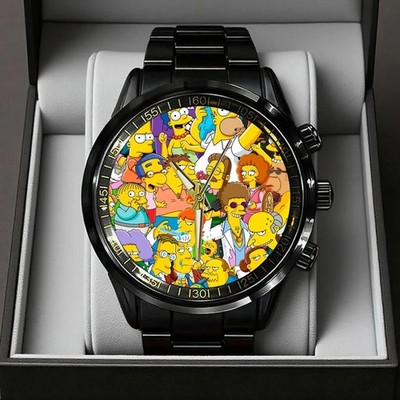 New  The Simpsons Black Stainless Steel Watch  Gift For Fans  NO497