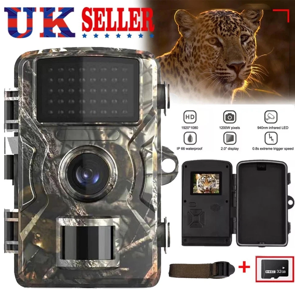 32GB Wildlife Trail Camera 1080PGame Night Vision Outdoor Motion Hunting Cam UK - Image 1 of 4