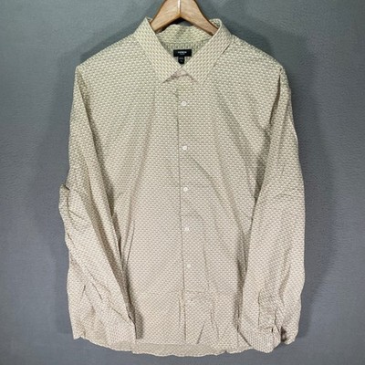 Express Mens Shirt XXL Slim Fit Tan Geometric Button Up Long Sleeve