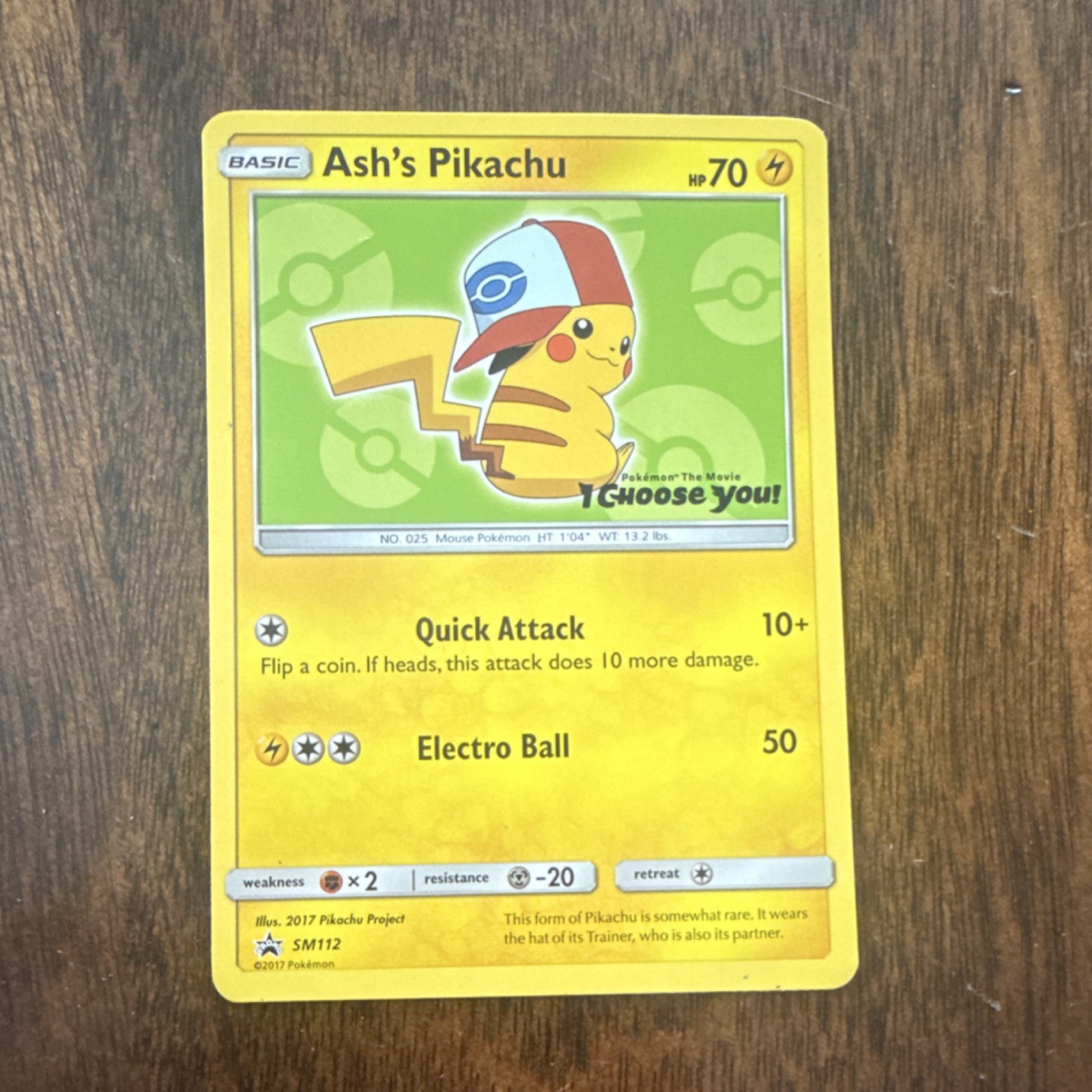 Pokémon Ash's Pikachu SM112 Promo Card 2017 Basic Regular