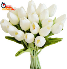 Mandy'S Artificial Tulips 20 Stems White PU Faux Flowers for Wedding Home Decor