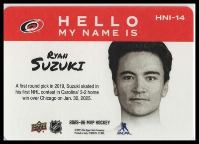 2025-26 Upper Deck MVP #HNI-14 Ryan Suzuki Hello, My Name Is | eBay