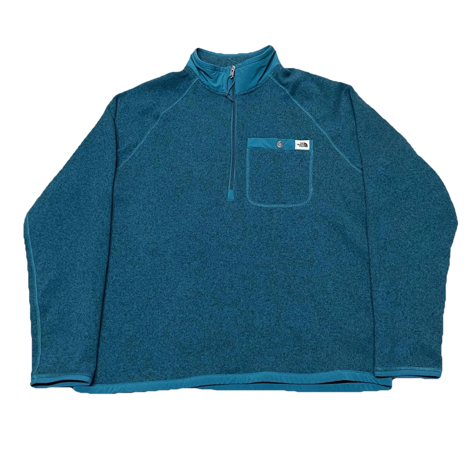 North Face Fleece Jacket Mens Large Green Quarter Zip Pullover Sweater Outdoors