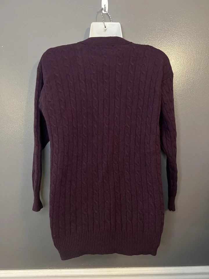 Cárdigan Charter Club vintage para mujer mediano púrpura lana de cordero tejido con cable años 90 Foto 4 de 4