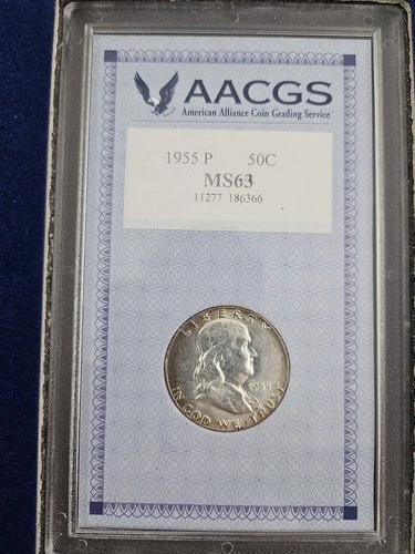 1955-P Franklin Half Dollar AACGS Certified Uncirculated Great Toning