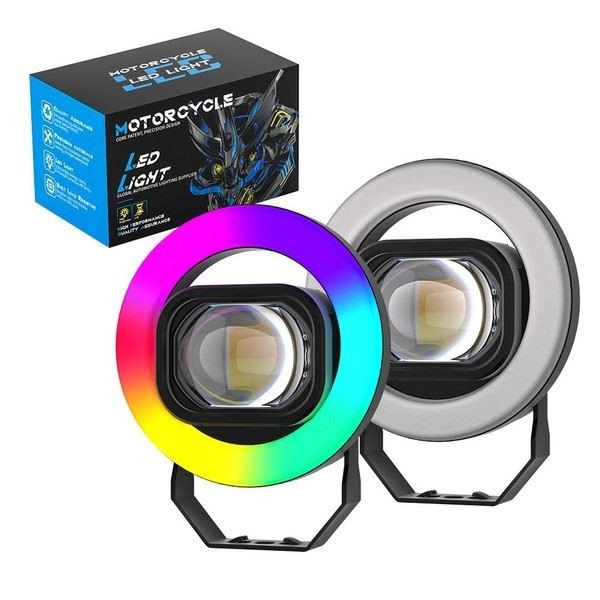LED Motorrad Scheinwerfer Ring Weiß Gelb Dual Color RGB Beleuchtung-image