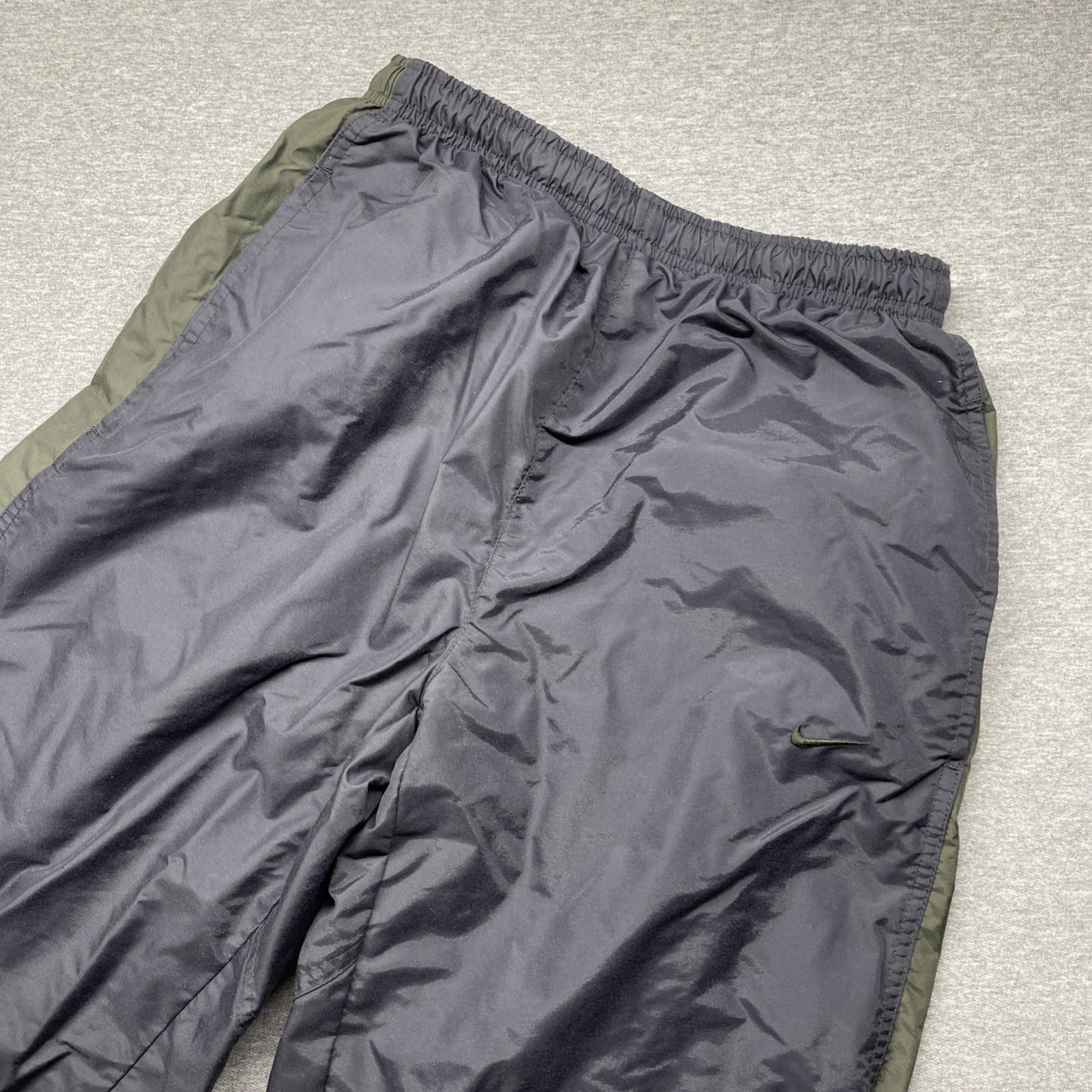 Vintage Y2K Nike Mens Small Nylon Track Pants Gray Green Stripe Baggy Gray Tag
