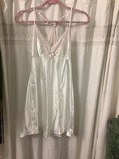Linea Donatella Ivory Satin Lace Trim Chemise Nightgown Small