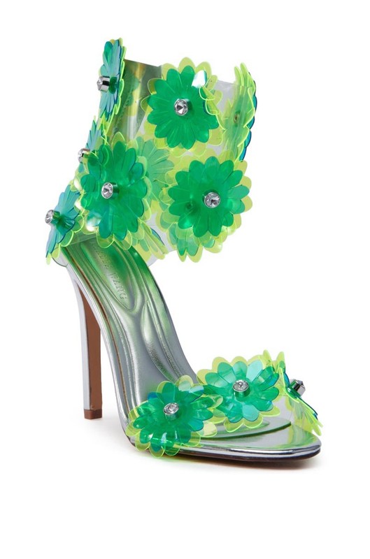 Azalea Wang Kayde Green Stiletto Sandals Flowers Heels 11