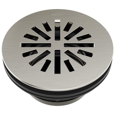 Delta 4 Inch Brushed Nickel Round Shower Floor Drain with Gasket and Snap-In ...