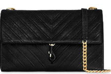 Rebecca Minkoff Edie Quilted Leather Chain Crossbody Bag Black Gold Silver