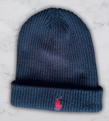 Polo Ralph Lauren Mütze Beanie Schwarz mit rotem Logo   Unisex Top Zustand