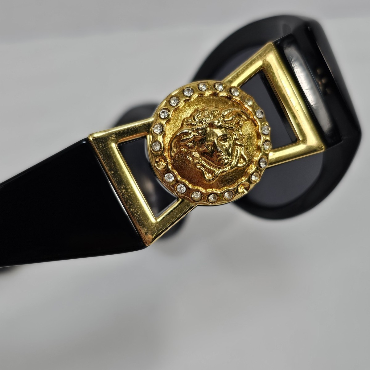 Vintage Gianni Versace 424/C Medusa Rhinestone Black Plastic