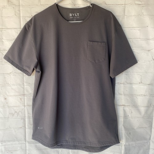 Camicia Bylt Uomo XL Grigio Scuro Drop Cut Lux Manica Corta Elasticizzata Palestra Attiva - Foto 2 di 11