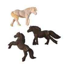 Safari Ltd Miniature Pony Horse Figures Black Brown White 25" PVC 3 Lot Mini