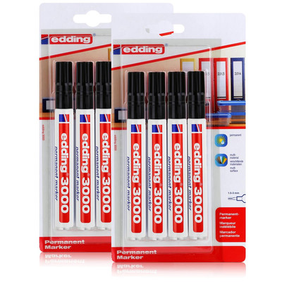 edding 3000 Permanent Marker 4er schwarz Spitze 1,5-3mm wasserfest (2er Pack)